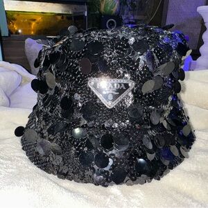 Prada Black Sequin Bucket Hat